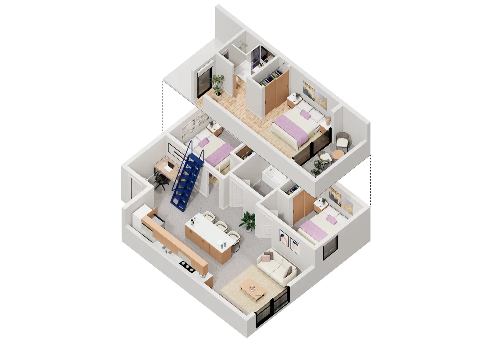 Plan F-2 ALT — 2 Bedroom + Loft, 925 square feet floor plan