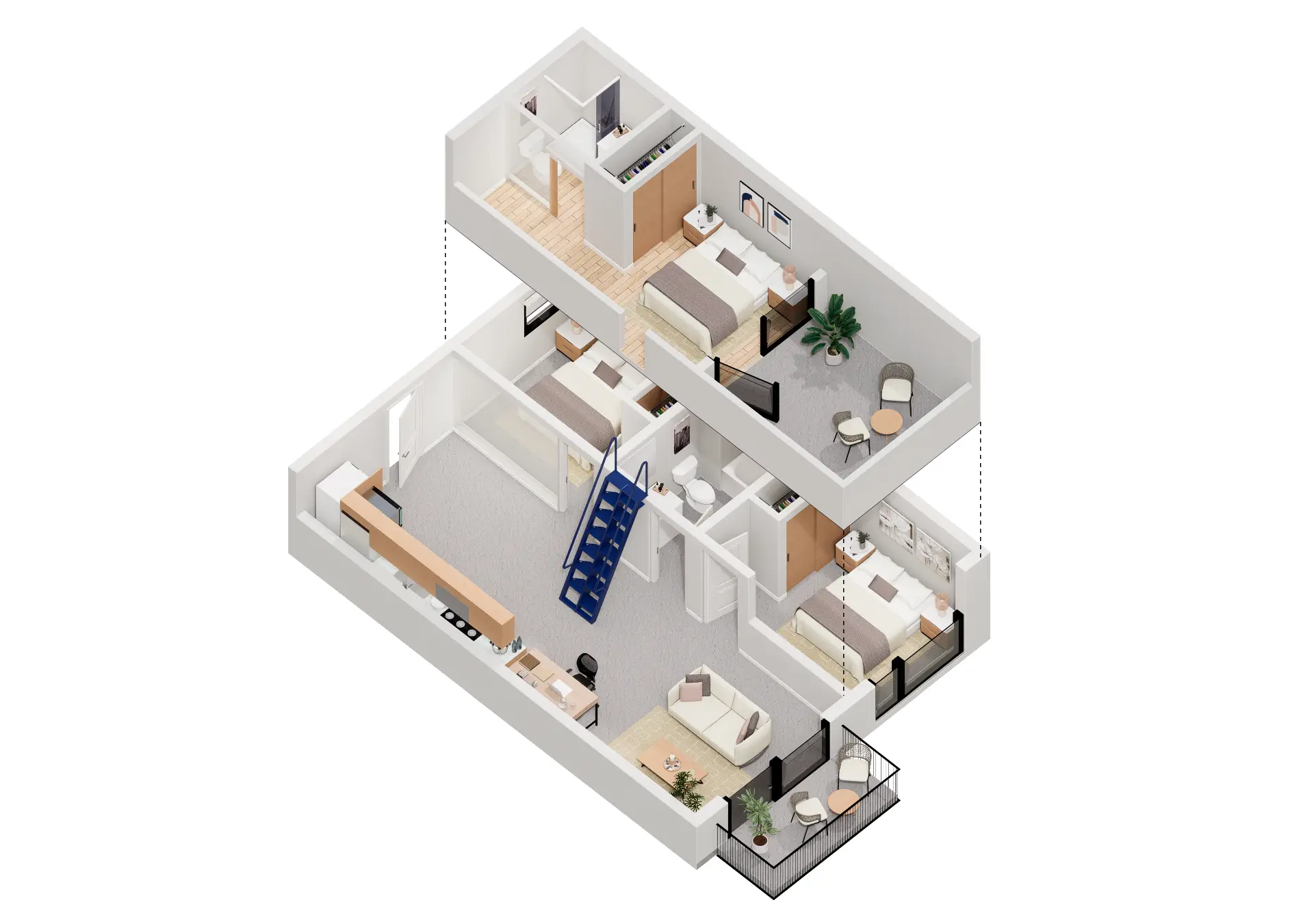 Plan C-2 — 2 Bedroom + Loft, 886 square feet floor plan