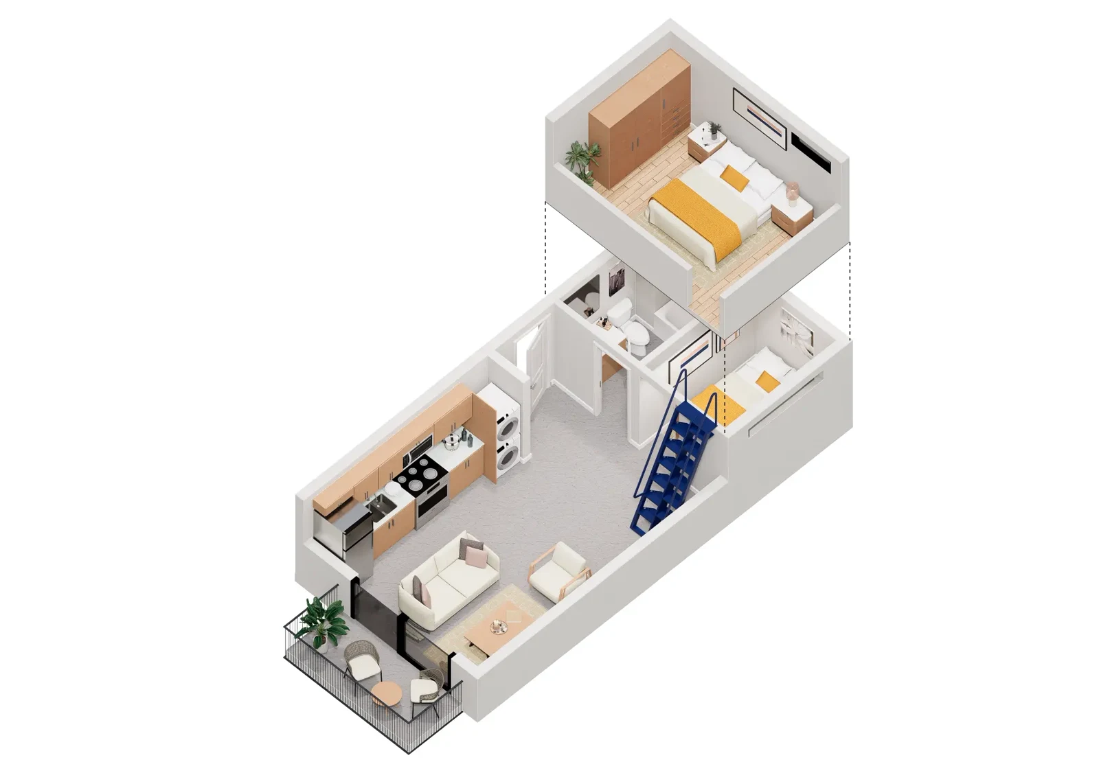 Plan G-2 — Studio + Loft, 523 square feet floor plan