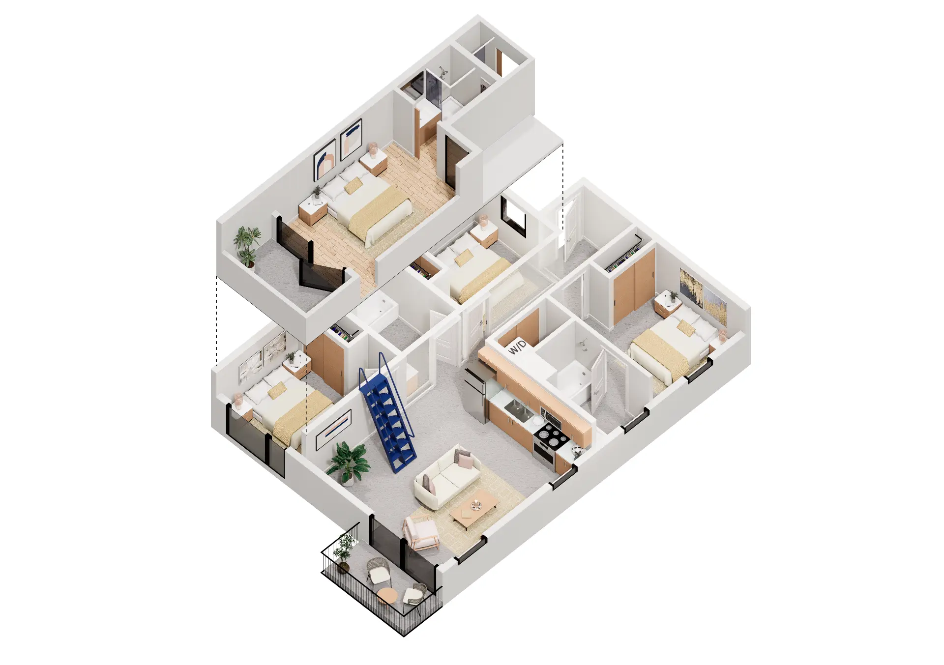 Plan D-2 — 3 Bedroom + Loft, 1134 square feet floor plan