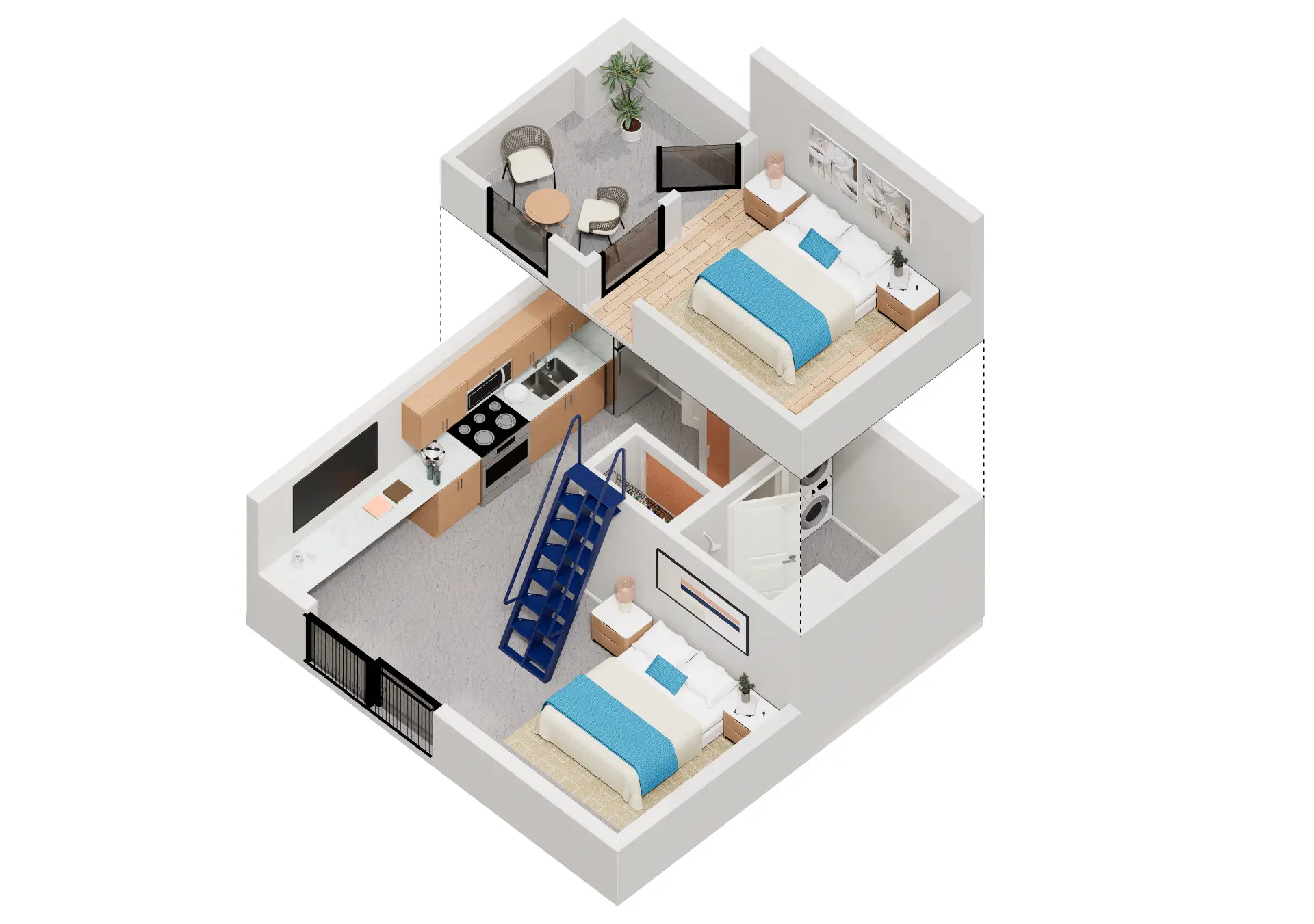 Plan B-2 — Studio + Loft, 491 square feet floor plan