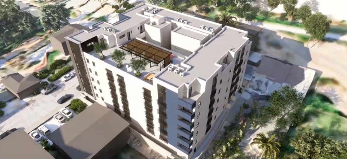 Aerial view of Hillside showing rooftop amenity deck