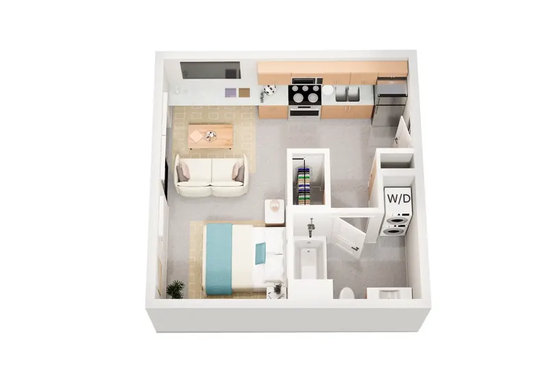 Plan B-1 — Studio, 381 square feet floor plan