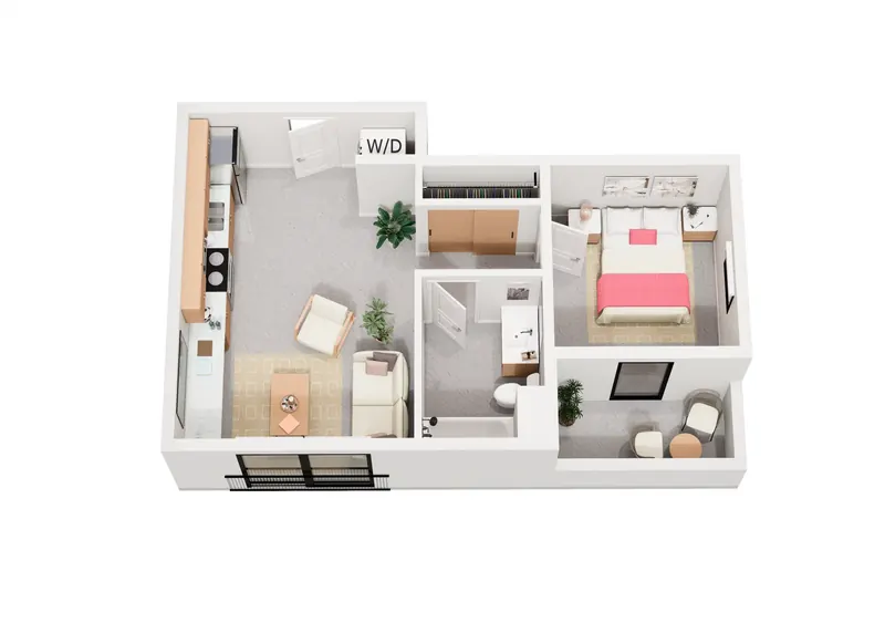 Plan E-1 — 1 Bedroom, 480 square feet floor plan
