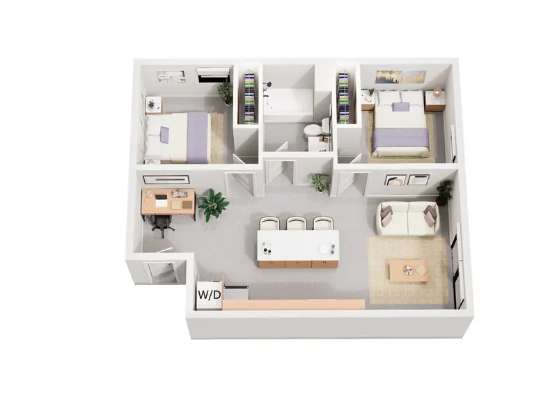 Plan F-1 ALT — 2 Bedroom, 725 square feet floor plan